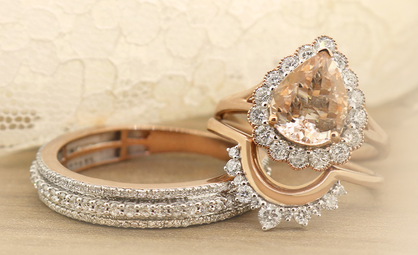 Morganite trio ring set