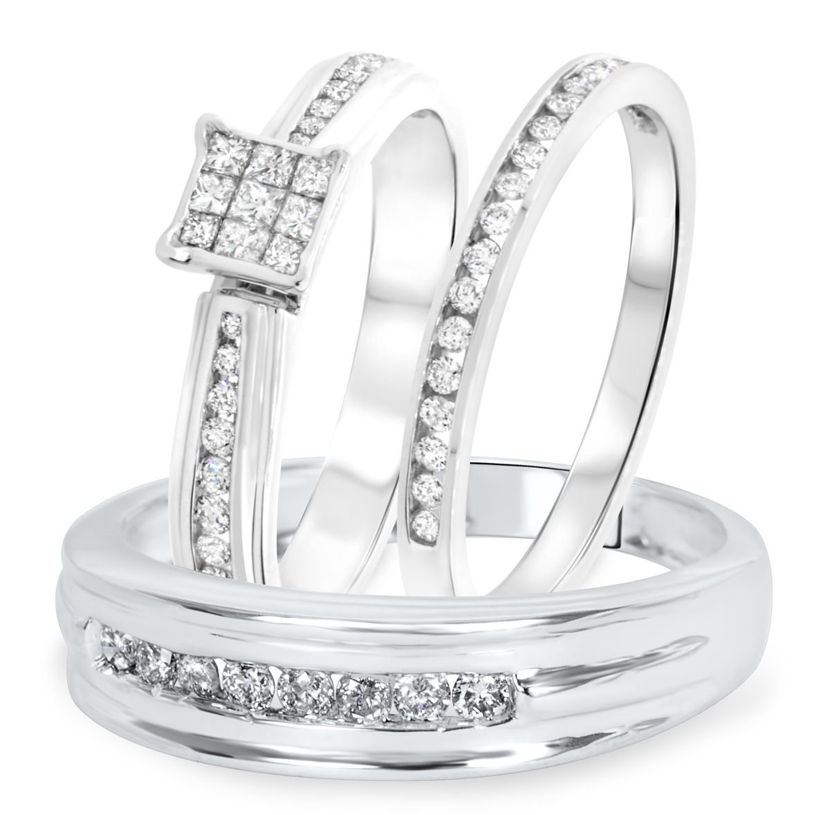 1 3 4 Carat T.W. Princess Round Cut Diamond Mens Wedding Band 10K White Gold BT800W10K