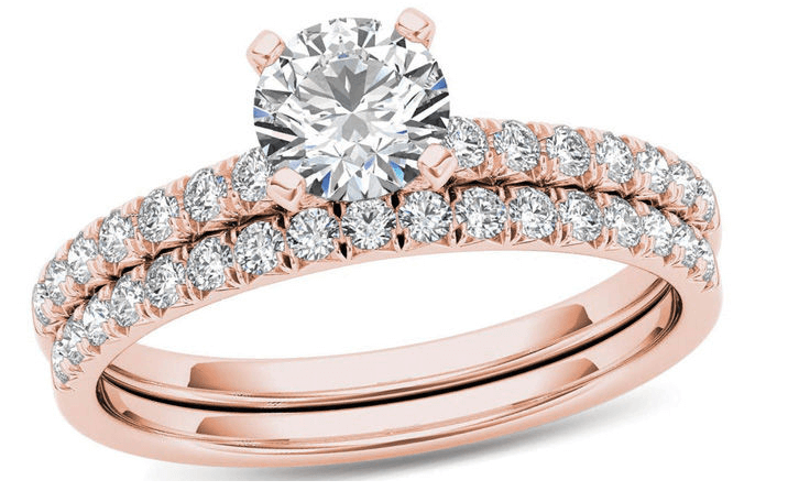 Zales 1 carat diamond and rose gold engagement ring and diamond ladies band