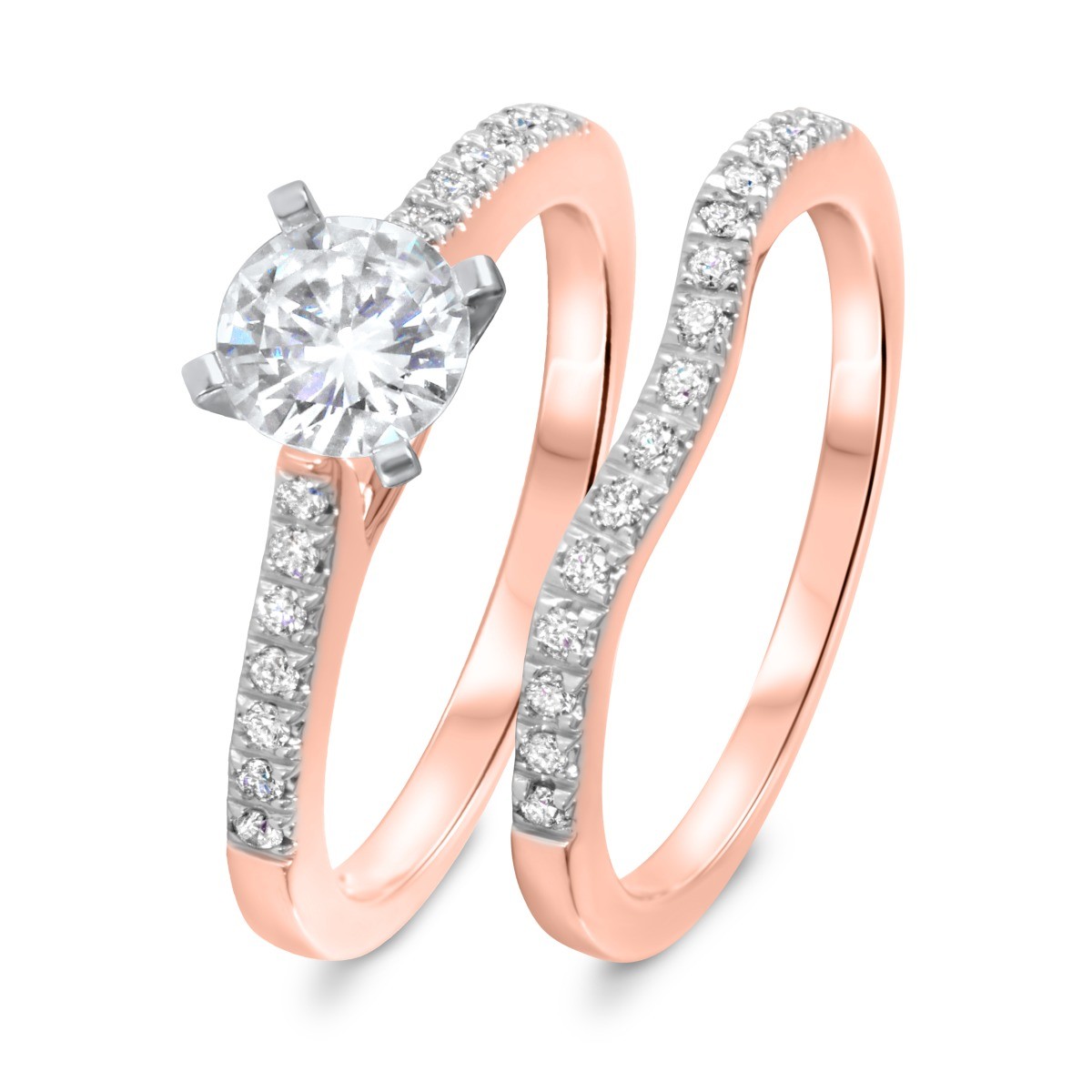 my trio rings 1 carat diamond and rose gold engagement ring and matching diamond ladies band