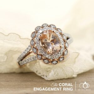 The coral morganite engagement ring by My Trio Rings
