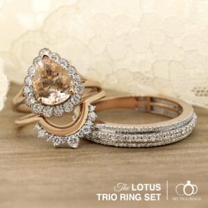 The Morganite Lotus trio ring set by My Trio Rings