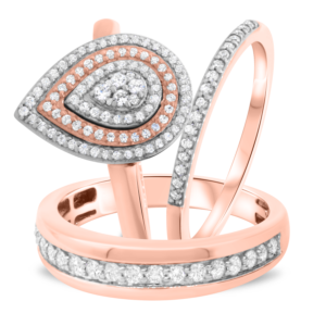 1 Carat T.W. Diamond Trio Matching Wedding Ring Set 10K Rose Gold